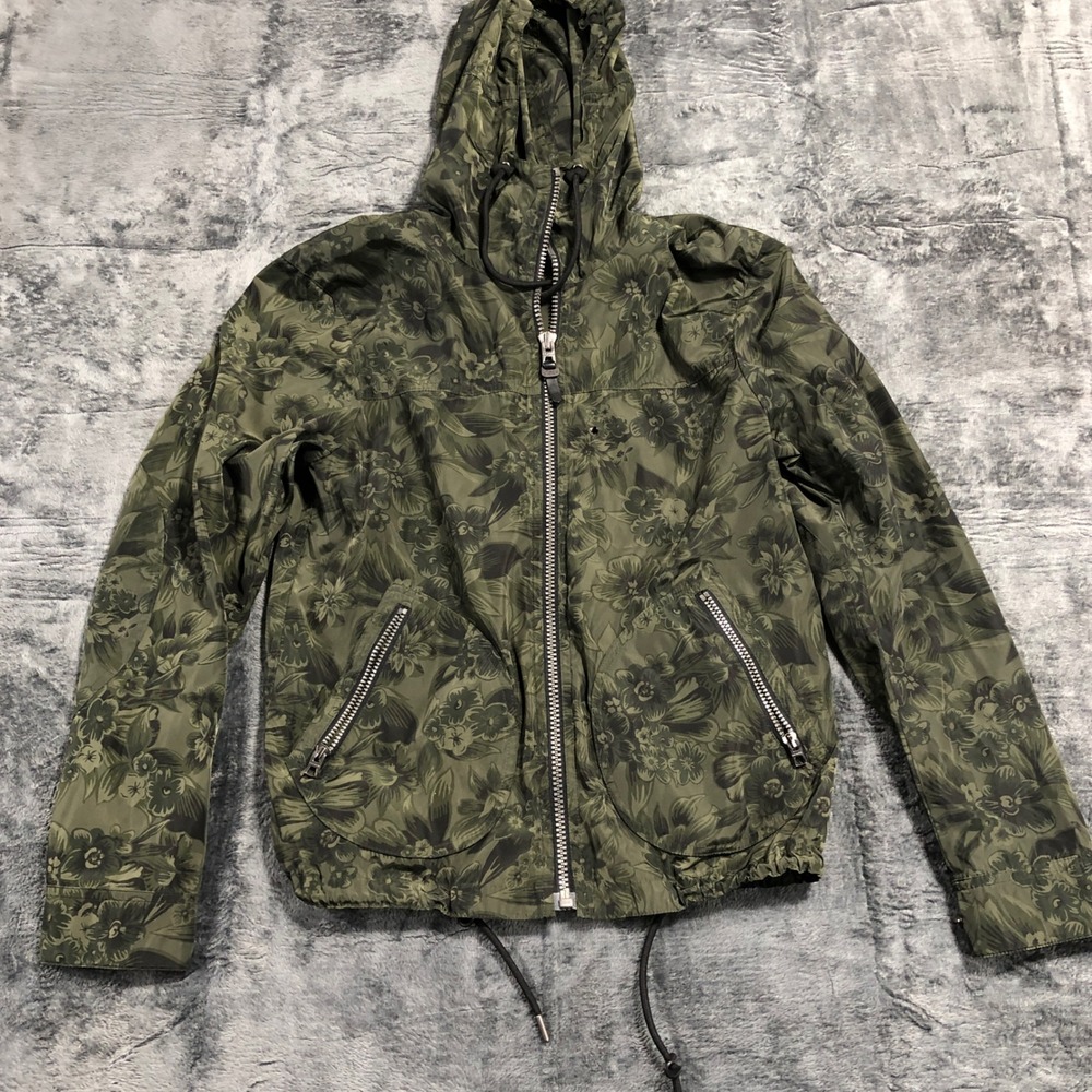 Coach Windbreaker Jacket Womens XS Green Floral Camo‎ Hooded